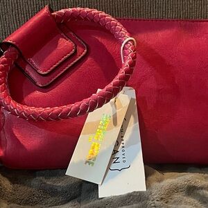 Chic Pink Clutch with Braided Handle